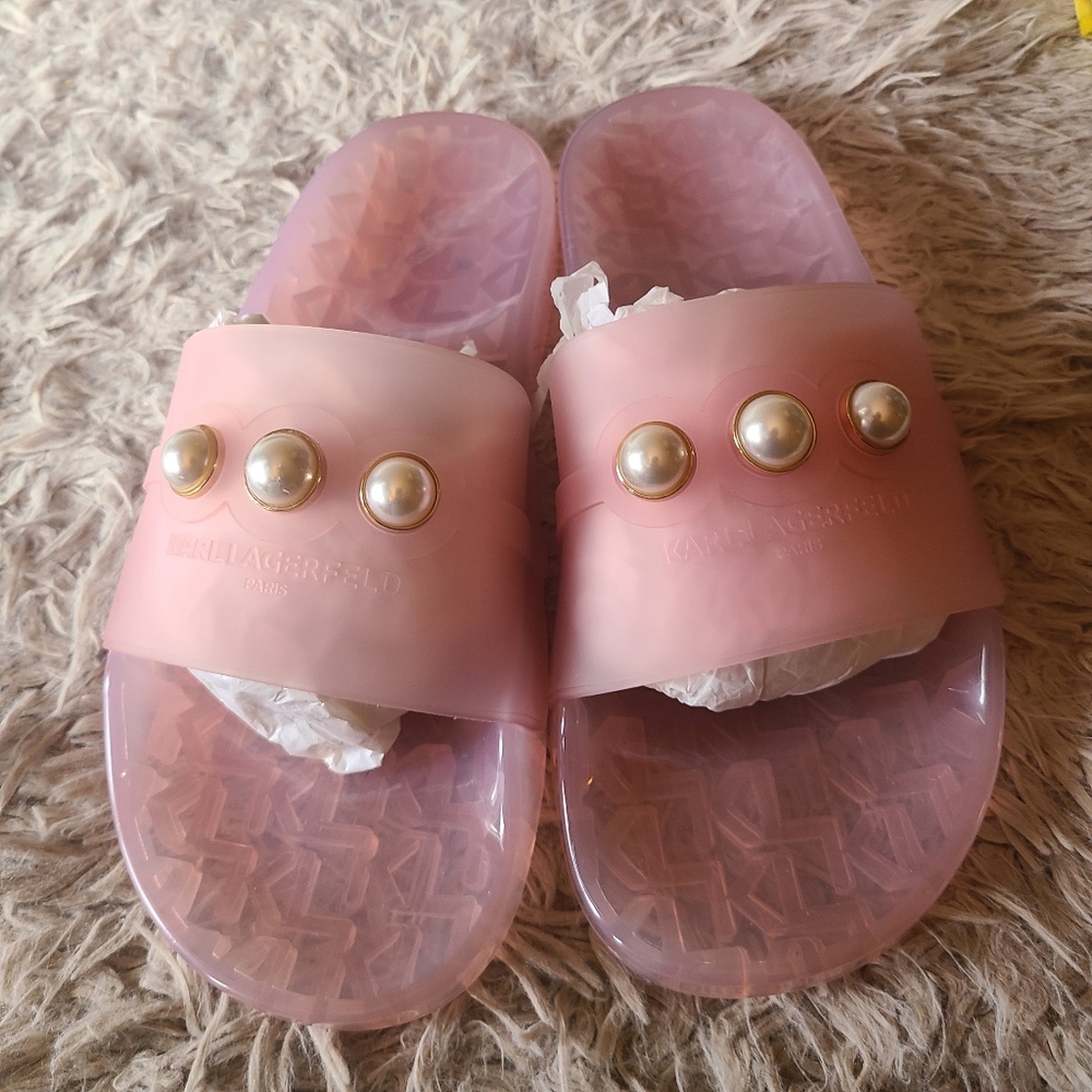 Karl Lagerfeld Tula Pink Pool Slide Open Toe Sandals Women's Size 10